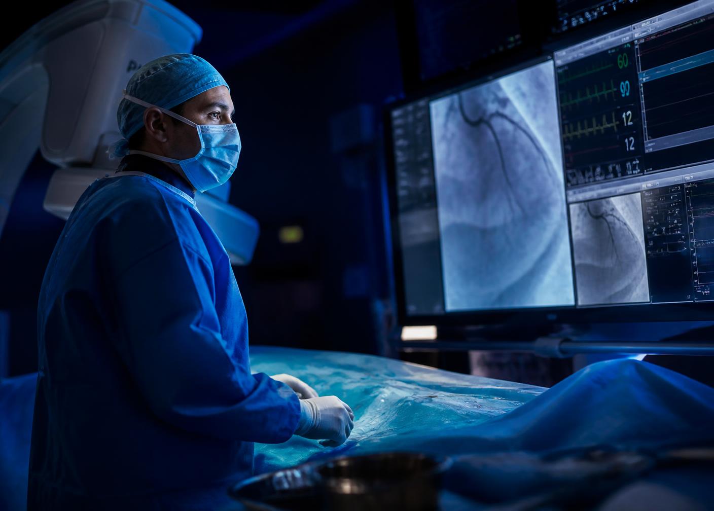 Interventional cardiologist working in a catheterisation lab